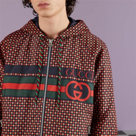 gucci houndstooth|Geometric houndstooth canvas jacket in blue and red .